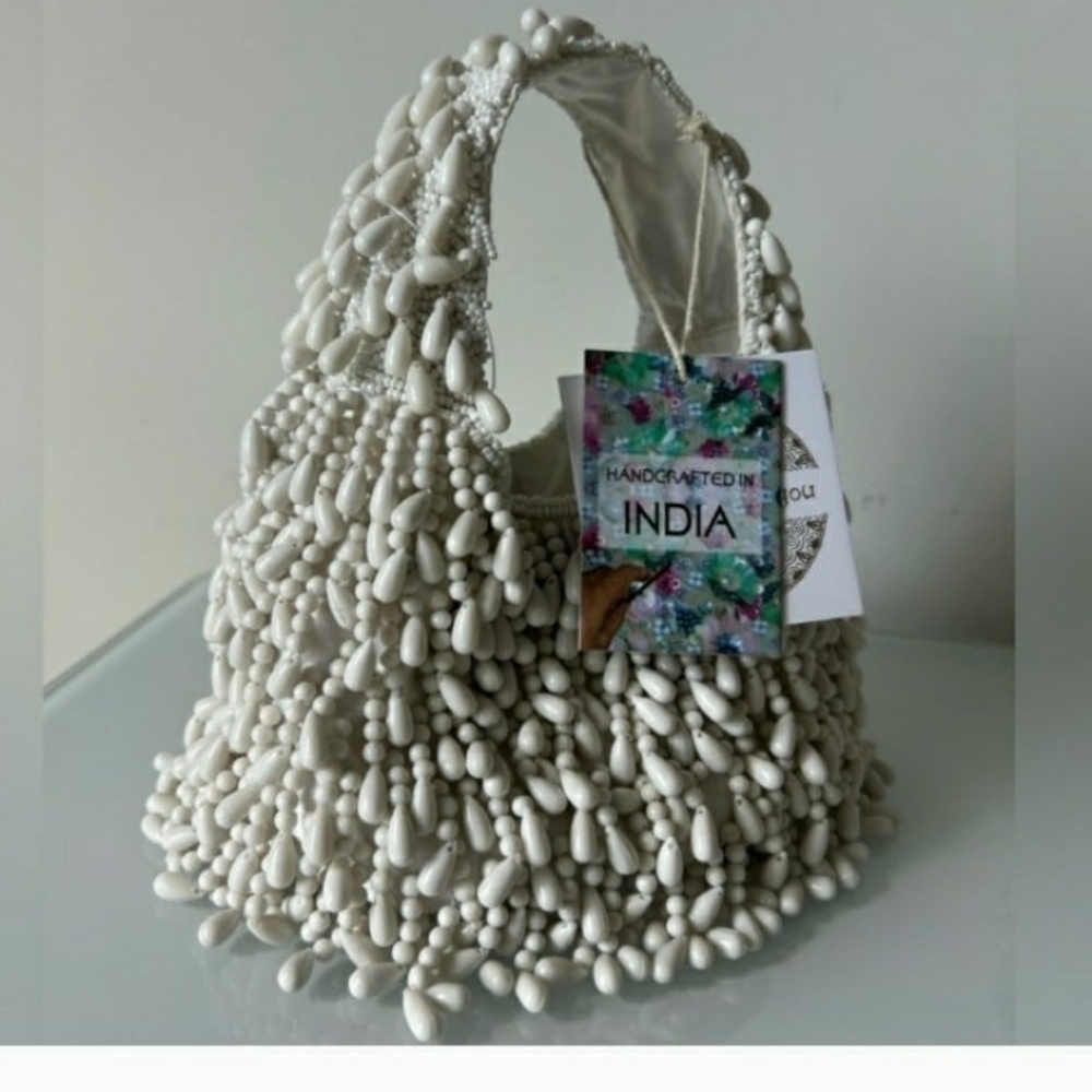 India White Beaded Bag
